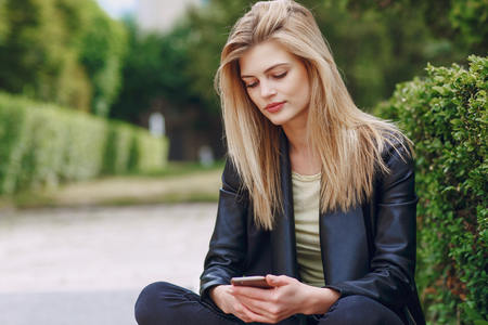 beautiful blonde on the streetの写真素材