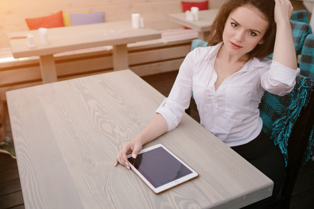 business woman enjoys gadgetsの写真素材