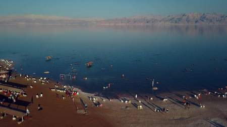 flyover of the dead sea and desert in Israelの写真素材