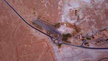 flyover of the desert by the dead sea in Israelの写真素材