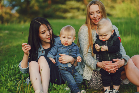 two beautiful mothersの写真素材