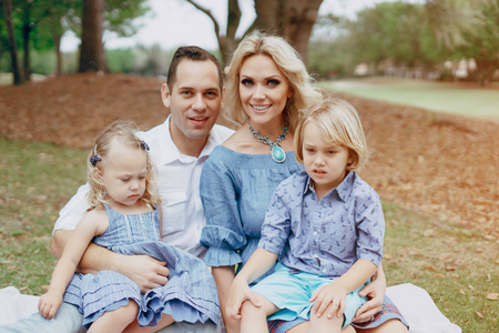 young family on the streetの写真素材