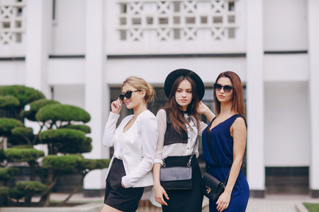 beautiful young girls outdoors in Sunny weatherの写真素材