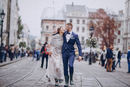 groom and bride in a hotelの写真素材