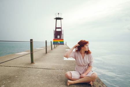 pretty girl in a beachの写真素材