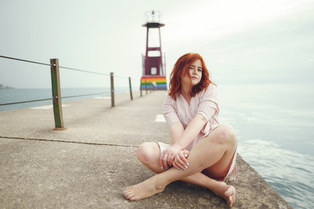 pretty girl in a beachの写真素材