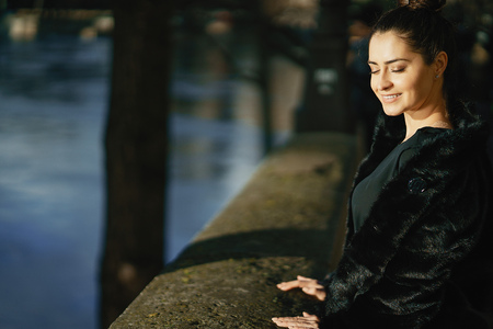 girl walking aroung the streets and the city of Parisの写真素材