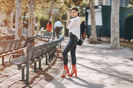 beautiful girl on the streetの写真素材