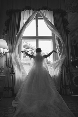 Bride near windowの写真素材