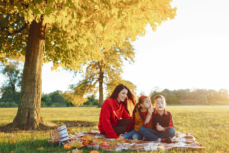 Beautiful mother with little kidsの写真素材
