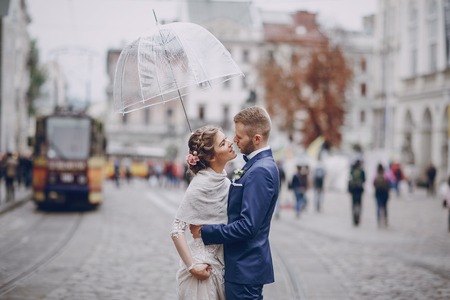 groom and bride in a hotelの写真素材