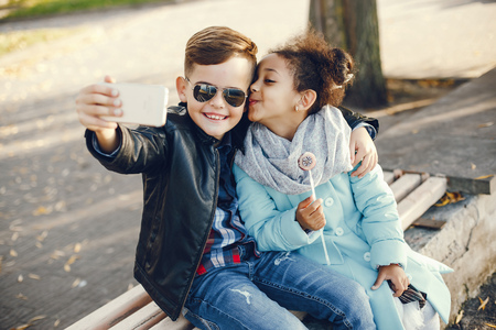 children in a parkの写真素材