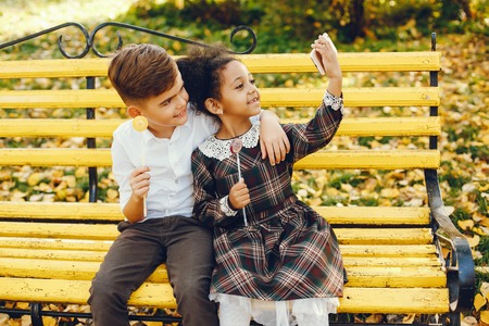 children in a parkの写真素材
