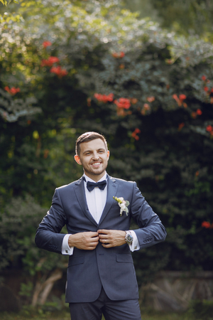 groom in a parkの写真素材
