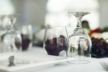 Glasses on a tableの写真素材