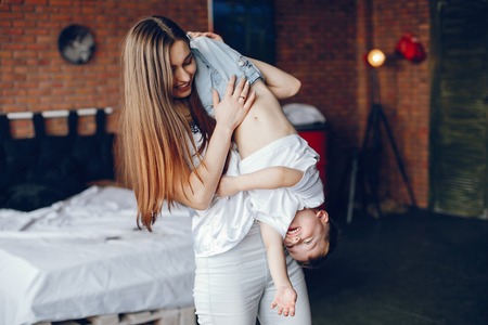 Mother with little sonの写真素材