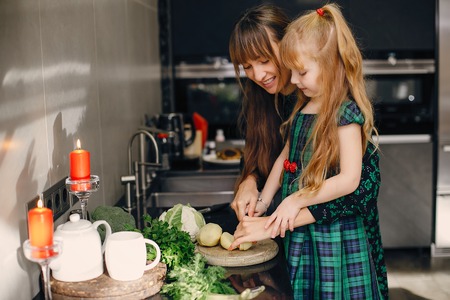 Family in a kitchenの写真素材