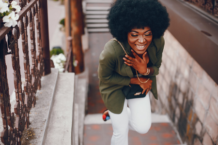 African girl in a summer cityの写真素材
