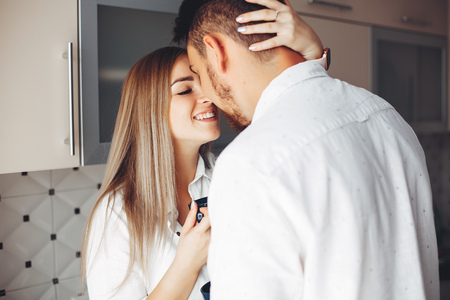 Beautiful couple at homeの写真素材