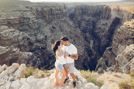 Couple exploring the grand canyon in Arizonaの写真素材