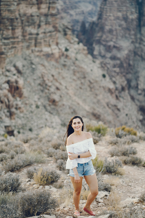 girl exploring the grand canyon in Arizonaの写真素材