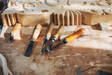 The carpenter works with a treeの写真素材