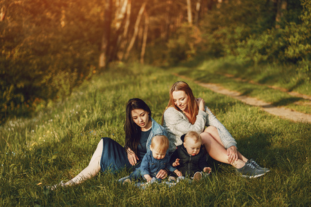 two beautiful mothersの写真素材