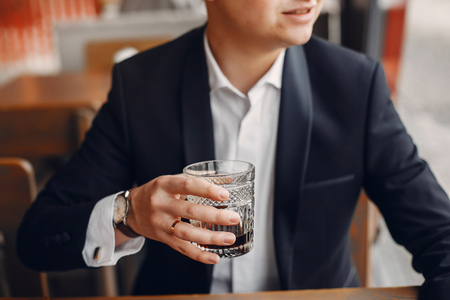 Businessman working in a cafeの写真素材