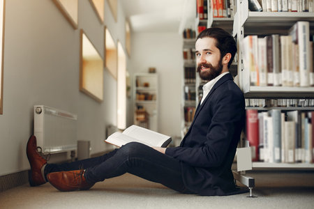 Handsome guy study at the library