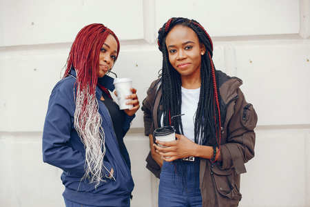 black girl in a cityの写真素材