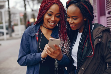 black girls in a cityの写真素材