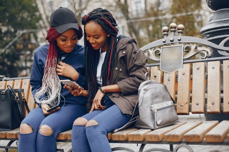 black girl in a cityの写真素材