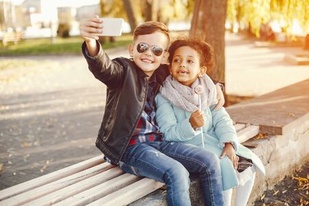 children in a parkの写真素材