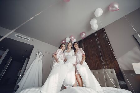 Bride with bridesmaidの写真素材