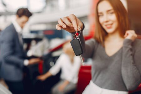 Two stylish woman in a car salonの写真素材