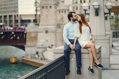 elegant couple in a cityの写真素材