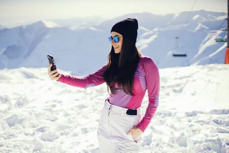 girl near mountainsの写真素材