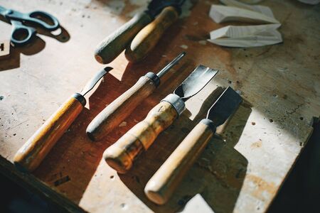 The carpenter works with a treeの写真素材