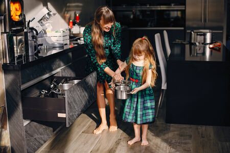 Family in a kitchenの写真素材
