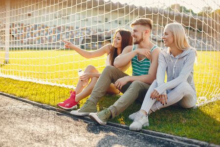 Sports people training at the stadiumの写真素材