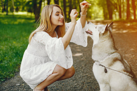 elegant girl with cute dog