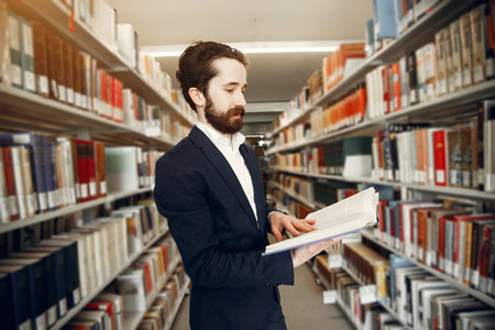 Handsome guy study at the library