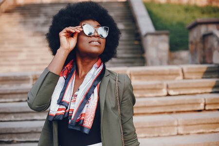 African girl in a summer cityの写真素材