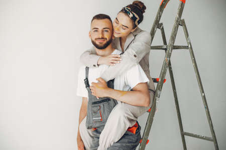 The young and cute family repairs the roomの写真素材