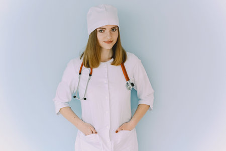 Woman doctor with white coat in hospital