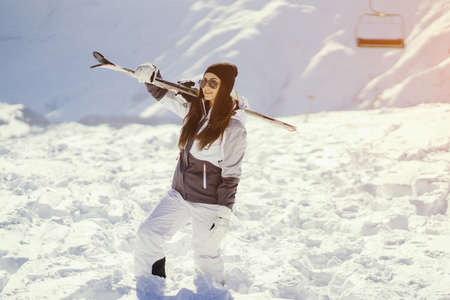 girl with skiの写真素材