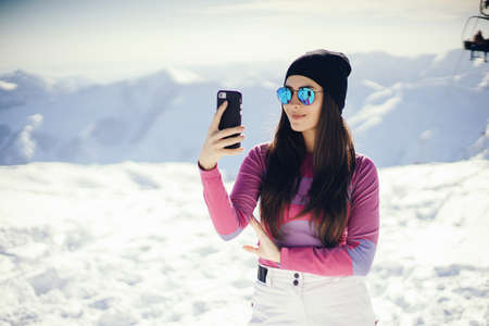 girl near mountainsの写真素材
