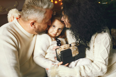 Family at home in a Christmas decorations