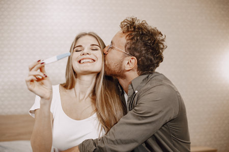 Couple finding out results of a pregnancy testの写真素材