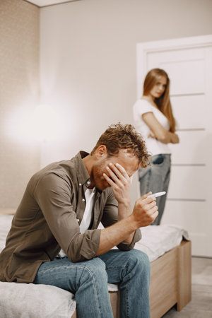 Couple finding out results of a pregnancy testの写真素材